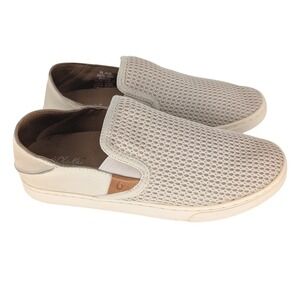 OluKai Pehuea Slip On Sneaker Women 7 Taupe Mesh Drop-In Heel Coastal Minimalist